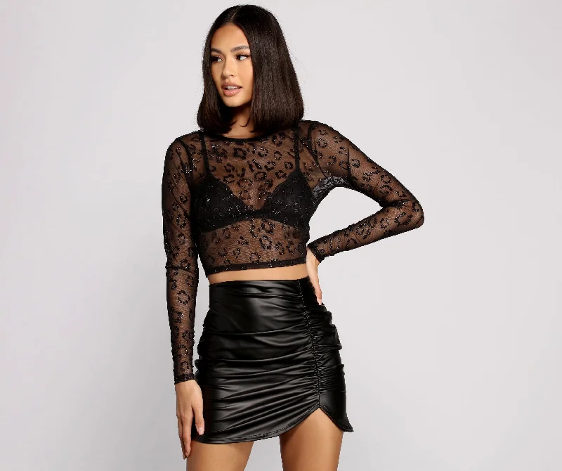 Huge Savings Get Spotted Glitter Mesh Crop Top