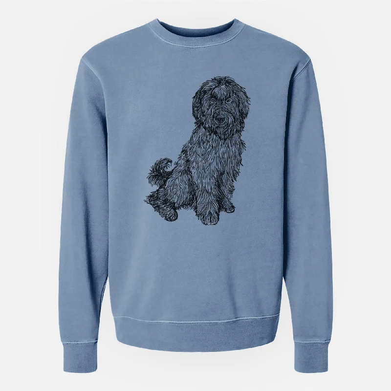 Limited Availability stylish athletic hoodieDoodled Luna the Briard - Unisex Pigment Dyed Crew Sweatshirt