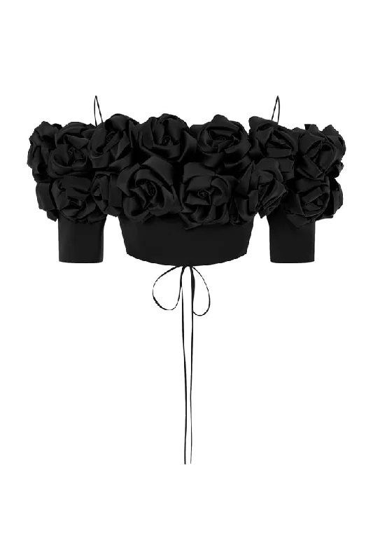Price Reduction Cropped flower embellished satin top with an opened back