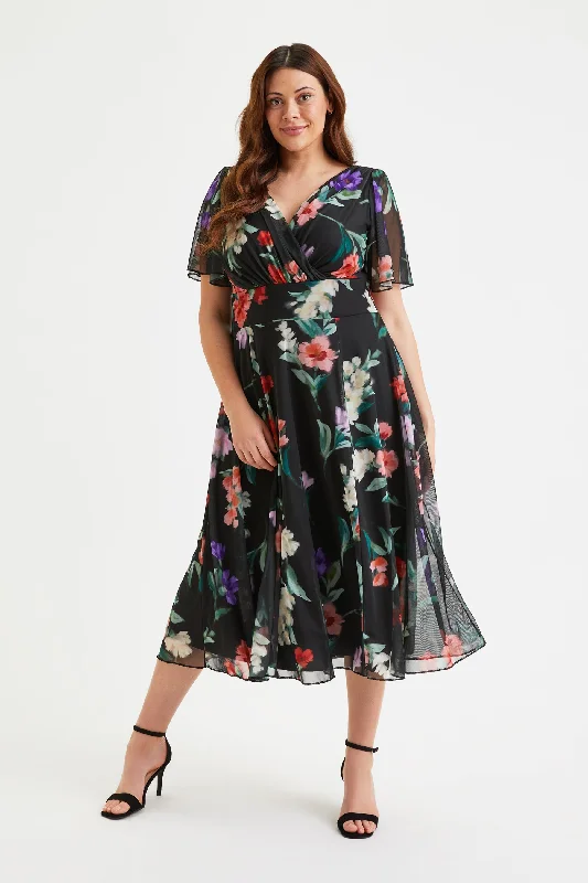 Today's Special sleeveless dressVictoria Black Red Blue Angel Sleeve Mesh Long Midi Dress