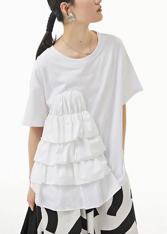 New Deals Modern White Patchwork Floral Solid Tops Summer LY1180