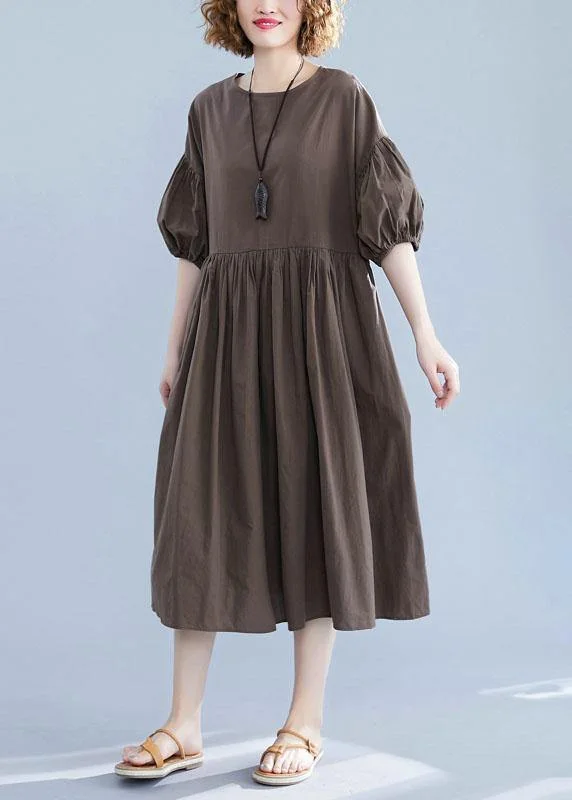Special Offer romantic dressBeautiful lantern sleeve cotton quilting clothes Shape dark khaki o neck Plus Size Dress summer