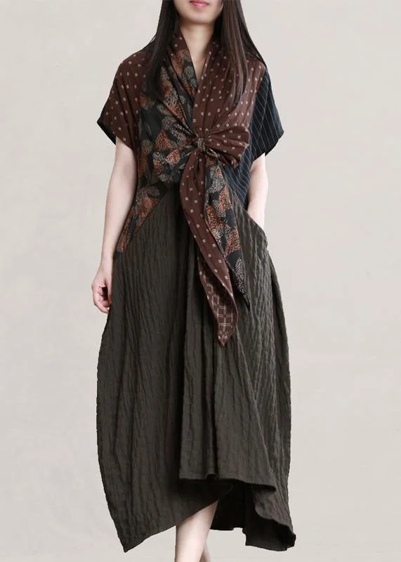 Can't Miss velvet dressItalian v neck Batwing Sleeve linen dresses Photography chocolate print Dress