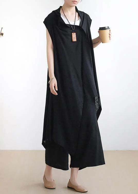 Friends and Family Sale boho dressNew casual ladies black vest with cotton wide-leg pants two-piece suit