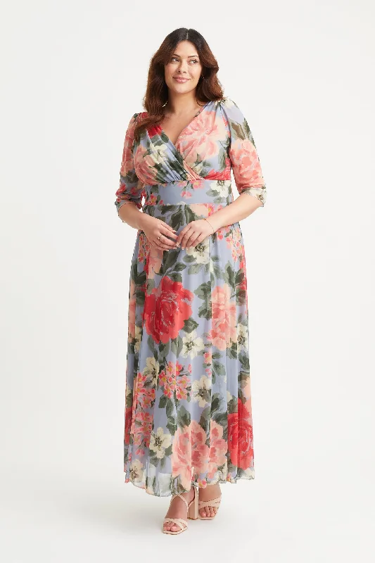 Unbeatable Prices casual knit dressVerity Silver Blue Multi Print Maxi Gown