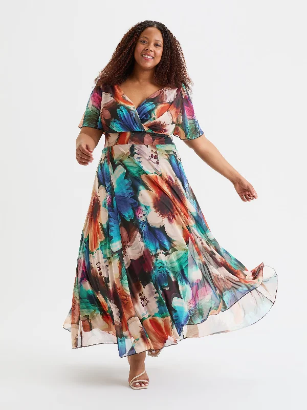Discount Deals off-the-shoulder dressIsabelle Blue Rust Float Sleeve Maxi Dress