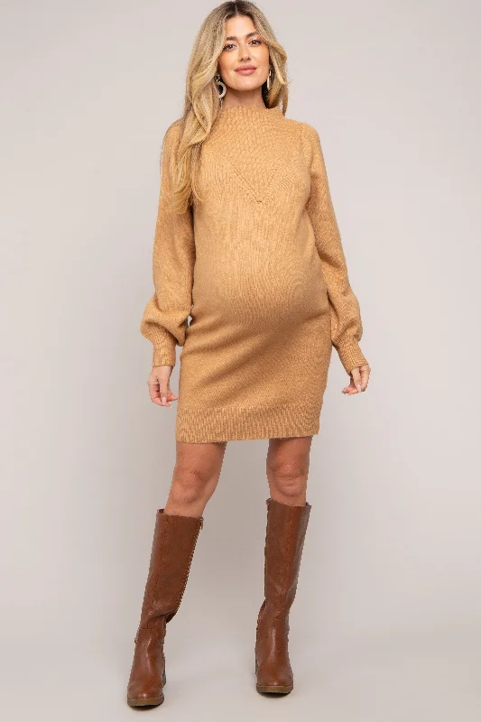 Price Meltdown satin midi dressCamel Chunky Knit Maternity Sweater Dress