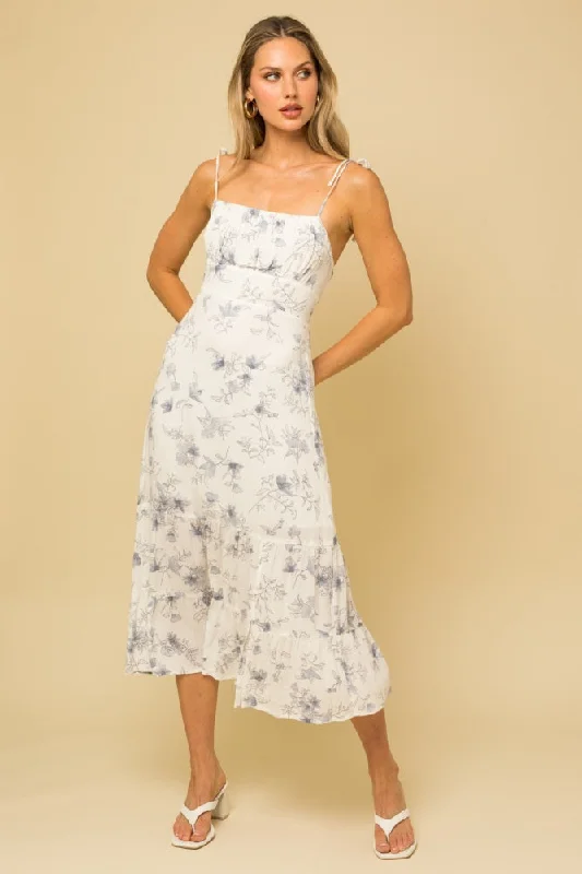 Special Discount sophisticated dressWhite Floral Sleeveless Back Smocking Slit Maxi Dress