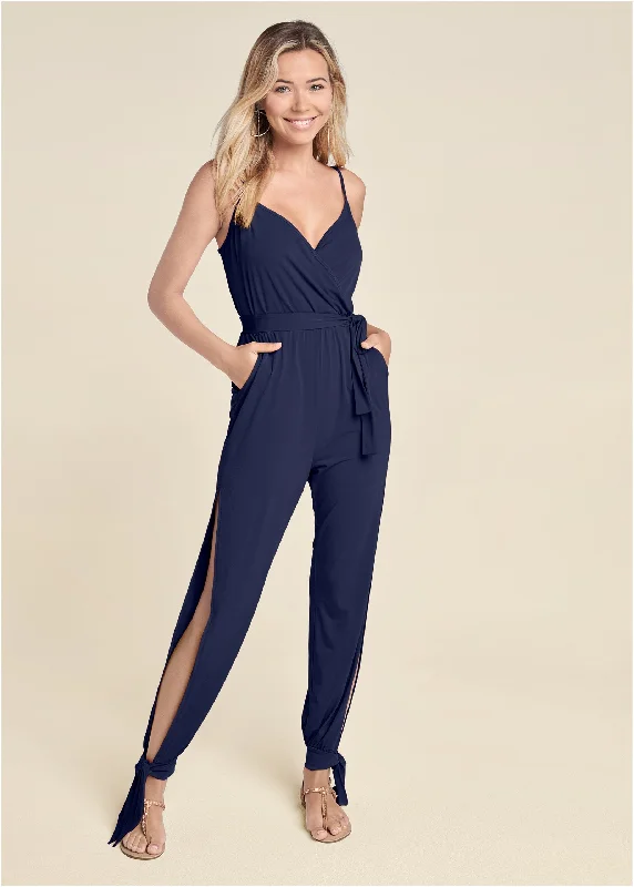 Anniversary Sale form-fitting dressSlit Leg Jumpsuit - Navy