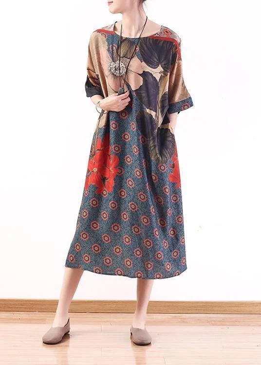 Act Now elegant shift dressNew versatile large size fashion irregular red printed silk loose and thin dress
