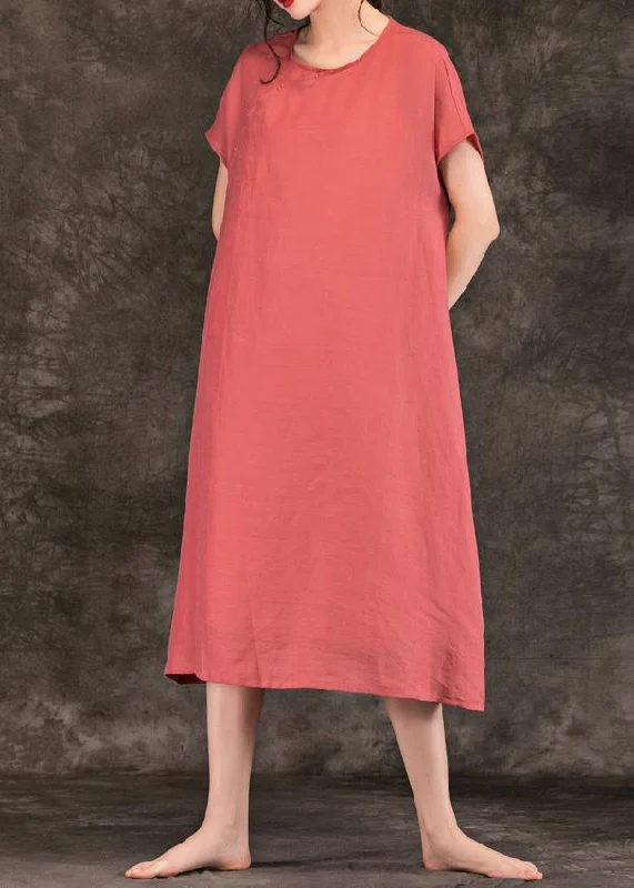 Savings Alert casual shift dressModern pink linen Long Shirts o neck short sleeve Plus Size summer Dresses