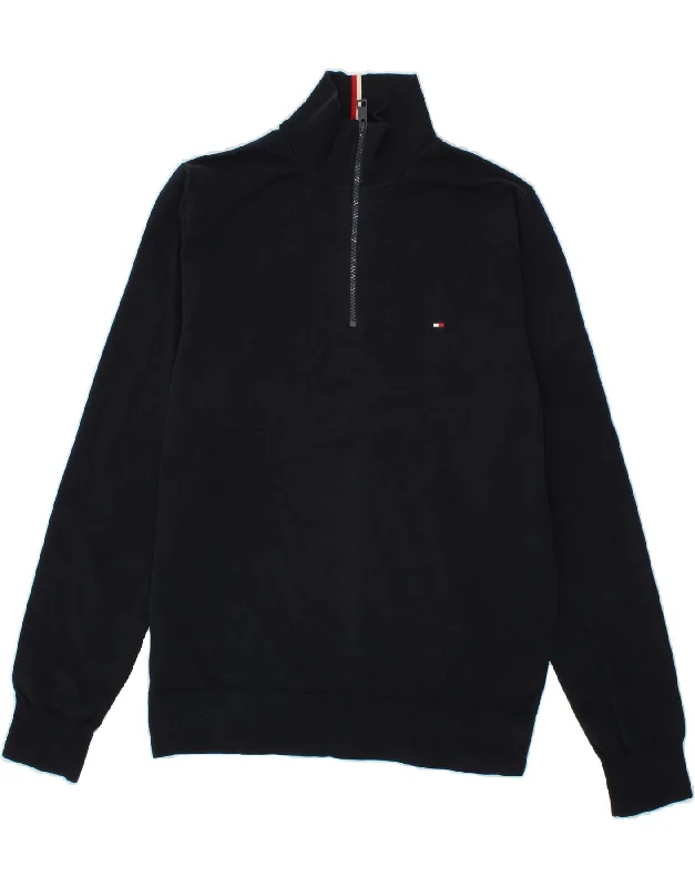 Low Prices TOMMY HILFIGER Mens Zip Neck Sweatshirt Jumper Large Navy Blue Cotton
