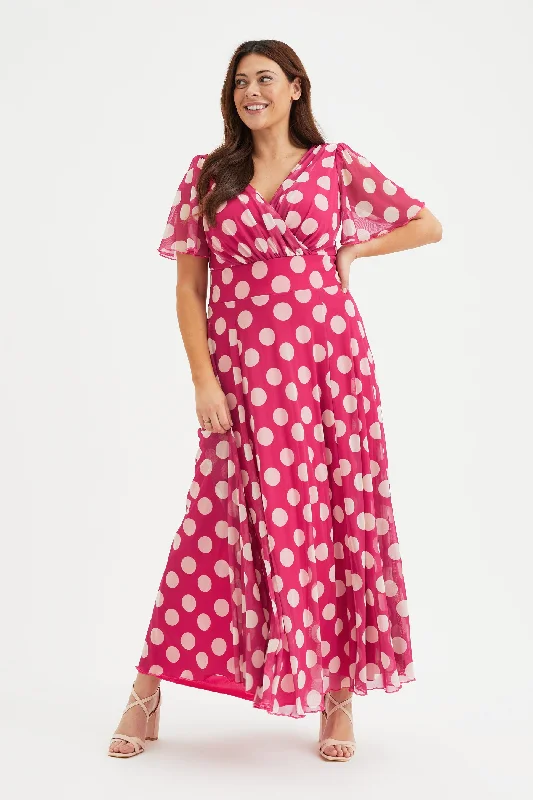 Crazy Deals playful dressIsabelle Cerise Cream Lollidot Print Float Sleeve Maxi Dress