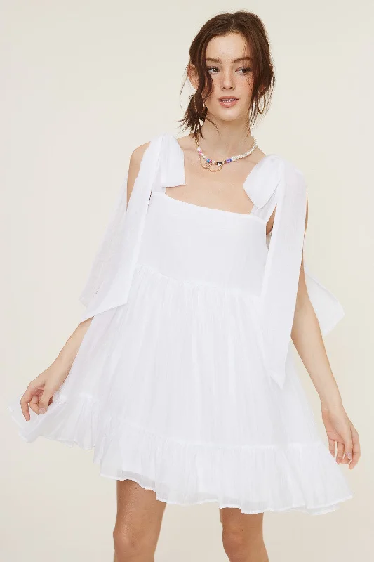 Limited Time trendy bodycon dressWhite Shoulder Tie Dress