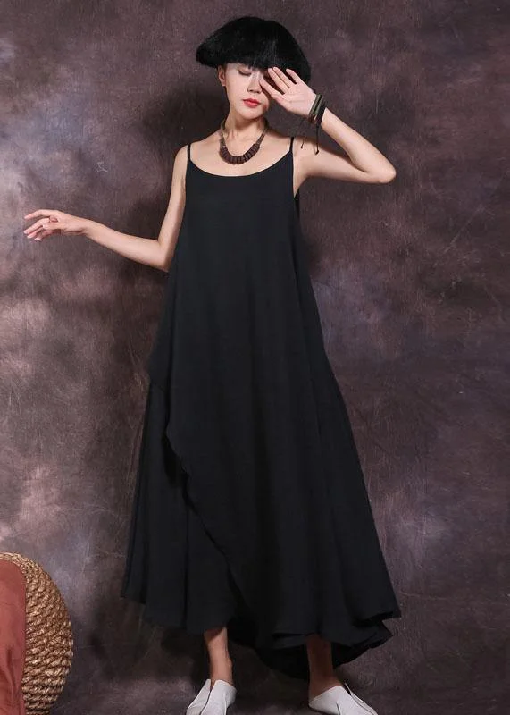 Deal Explosion flowy evening dressLoose black linen Wardrobes big hem Plus Size summer Dresses