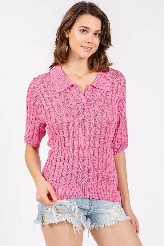 Unbeatable Prices silk dressPink Knit Button Collared Top
