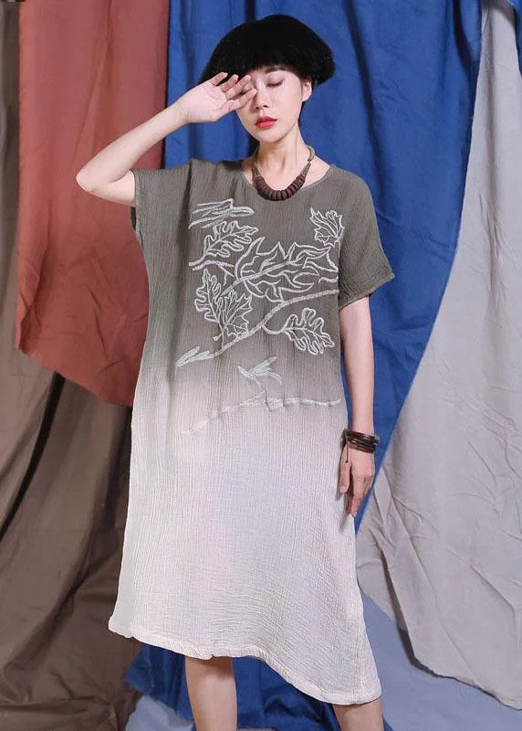 Deal of the Day velvet dressHandmade gray o neck cotton quilting clothes Gradient color Traveling sundress Dresses