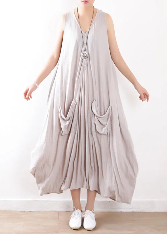 Major Savings off-the-shoulder dressItalian light gray cotton dresses Soft Surroundings Fabrics sleeveless long summer Dress