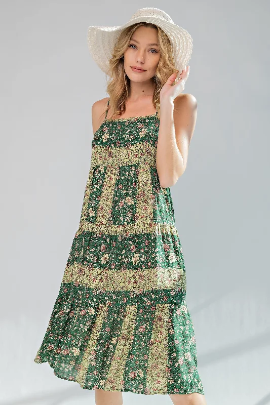 Stock Clearance party dressGreen Printed Cami Dress