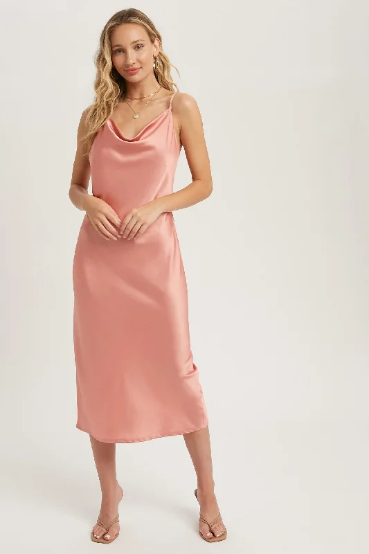Loyalty Reward floral midi dressRose Satin Cowl Neck Midi Slip Dress