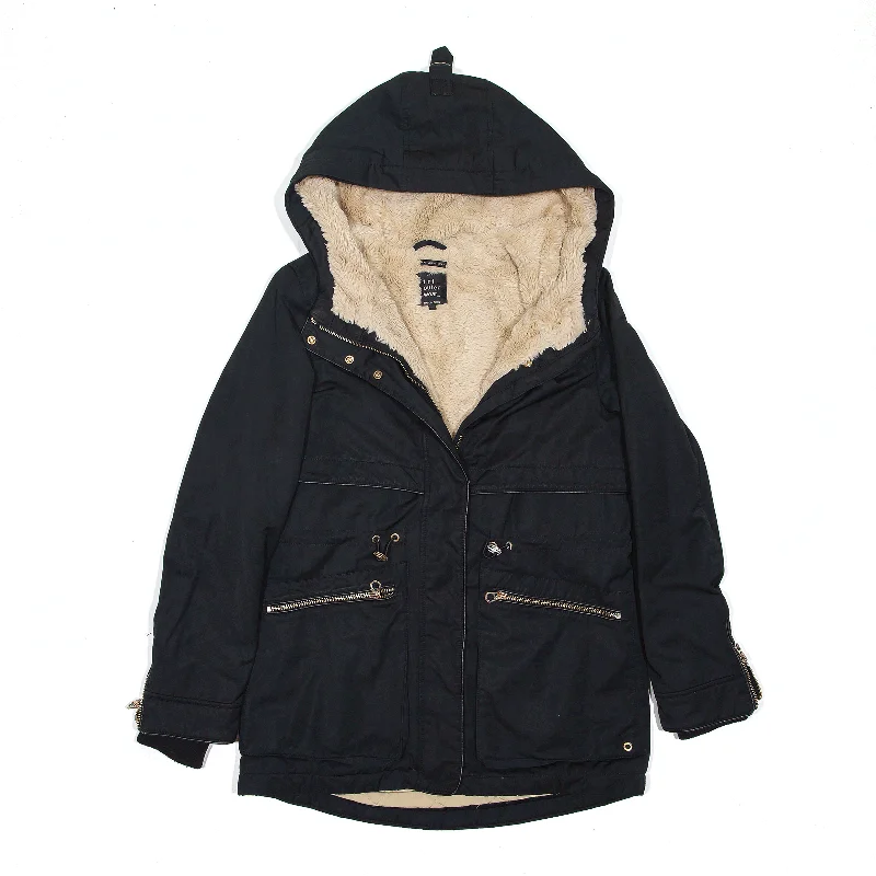 Price Reduction sporty outerwearFaux Fur Lined Parka Coat Black Womens XS