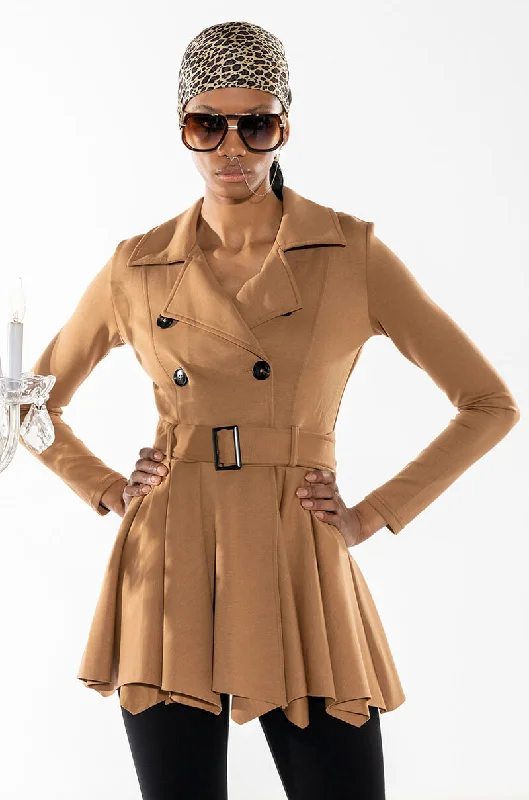 Limited Time Offer soft coatSTRETCHY PEPLUM TRENCH JACKET IN SCUBA