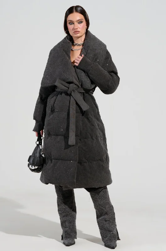Major Savings fitted coatHOUDINI LONG RHINESTONE PUFFER
