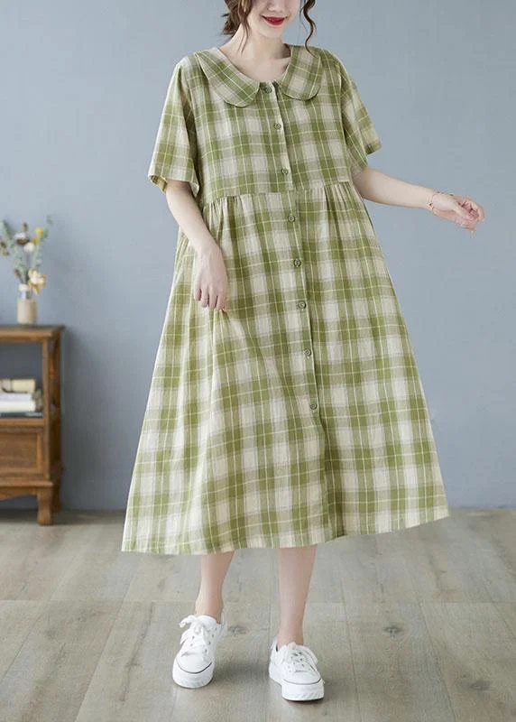 Deal of the Day sleeveless dressBoho Green Plaid Peter Pan Collar Button Summer Party Dress Half Sleeve Deal of the Day sleeveless dressBoho Green Plaid Peter Pan Collar Button Summer Party Dress Half Sleeve