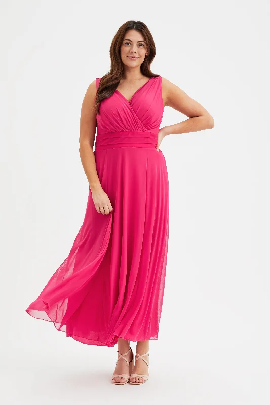 Instant Discount casual day dressNancy Marilyn Solid Cerise Mesh Maxi Dress