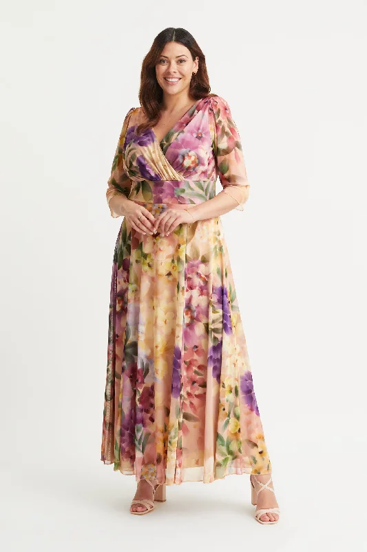 Hot Deal stylish dressVerity Purple Pastel Print Maxi Gown