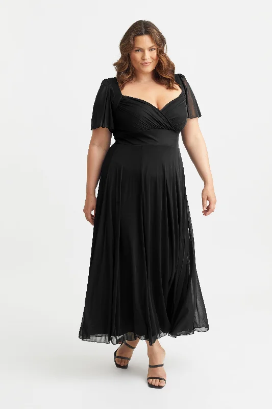 New Deals casual day dressKemi Solid Black Bolero Wrap Bodice Maxi Gown