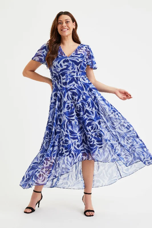 Super Sale off-shoulder dressTilly Navy Batique Print Angel Sleeve Sweetheart Dress