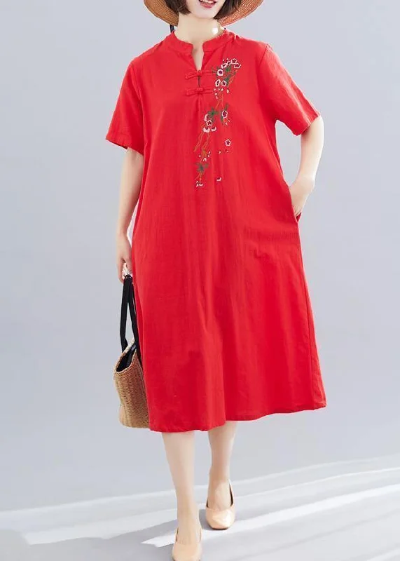 Deal of the Day sleeveless dressFrench short cotton Tunic Outfits red long Dresses summer
