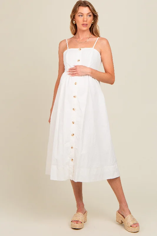 Year-End Clearance chic wrap dressIvory Sleeveless Button Down Maternity Midi Dress