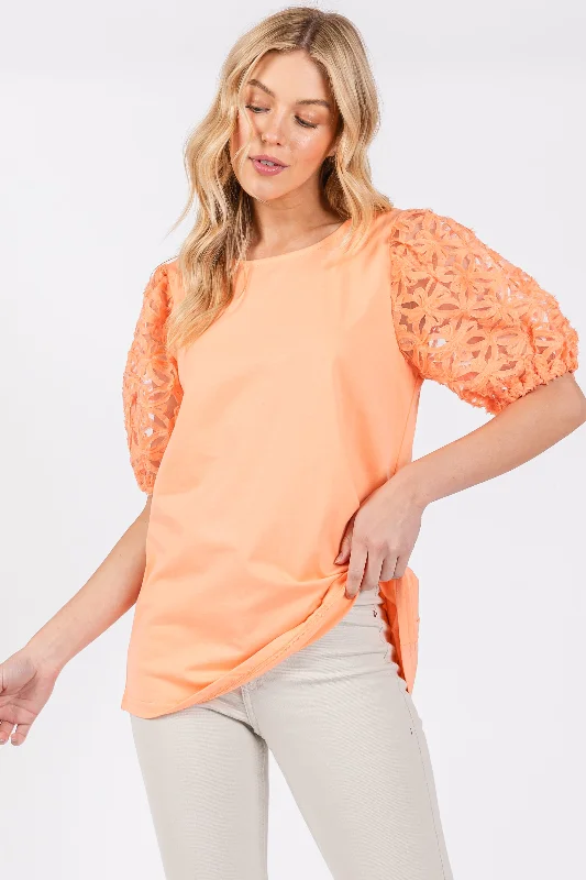 Act Fast formal dressPeach Floral Mesh Sleeve Blouse