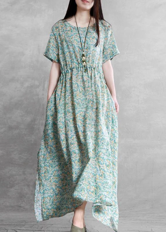 Price Rollback luxury dressDIY o neck side open summer clothes For Women Outfits green print Dresses