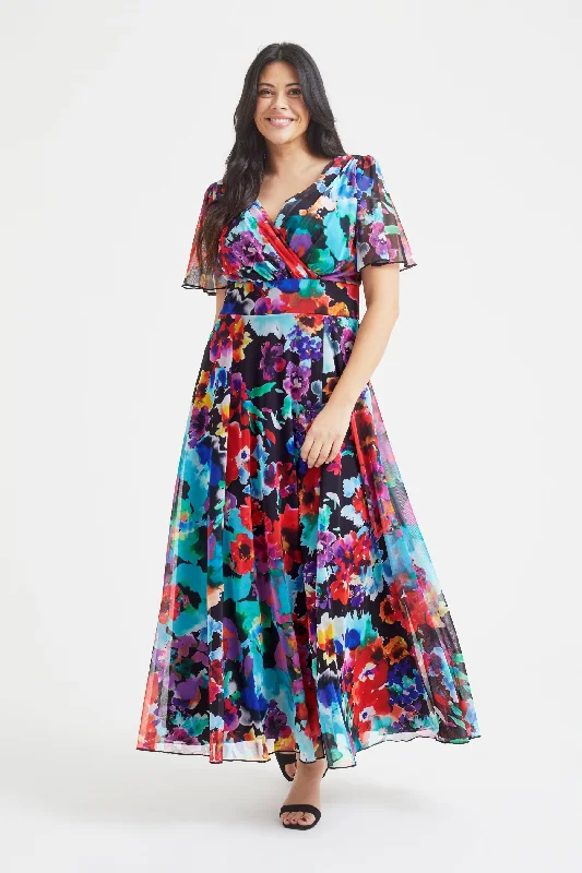 Price Blitz flowy evening dressIsabelle Multi Floral Float Sleeve Maxi Dress