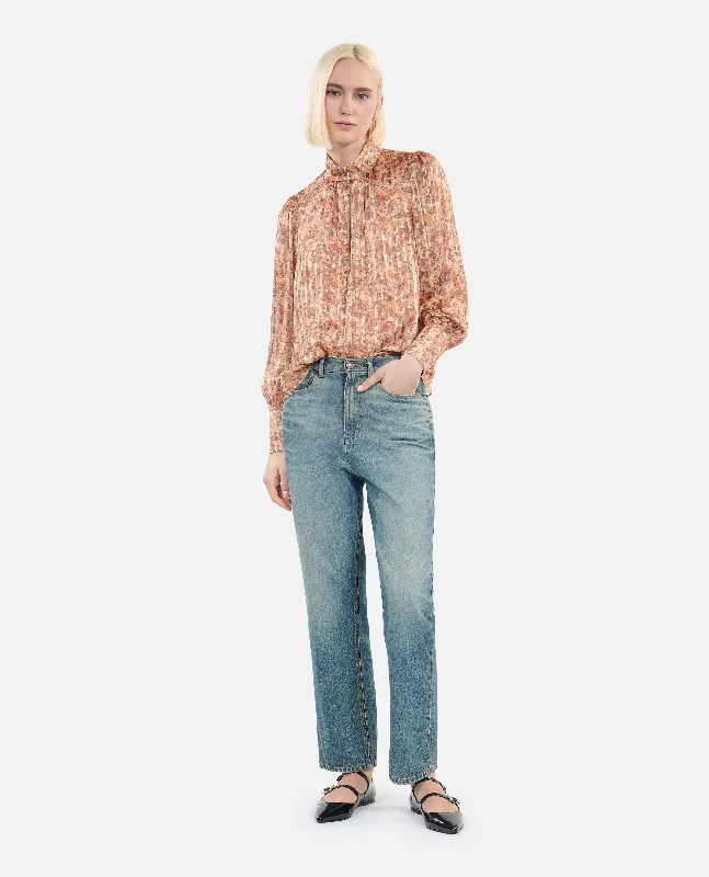 Weekend Deal Flower Print Silk Top | Women | Camel x Brown