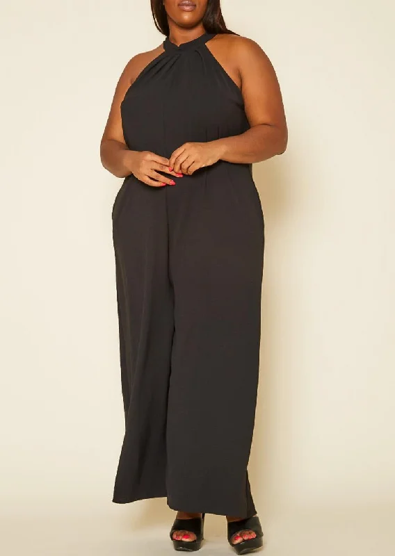 Can't Miss Hi Curvy Plus Size Women Halter Top Jumpsuit with Pockets