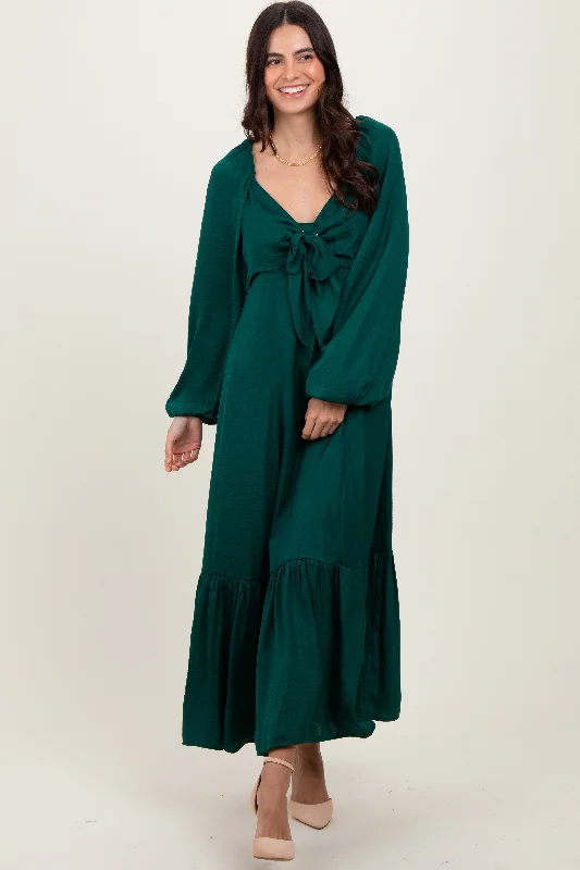 Deal Alert sleek midi dressEmerald Bow Satin Maxi Dress