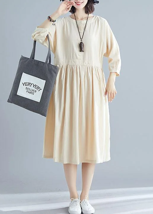 Doorbuster Deal wool dressBohemian nude linen clothes For Women bracelet sleeved cotton Dresses