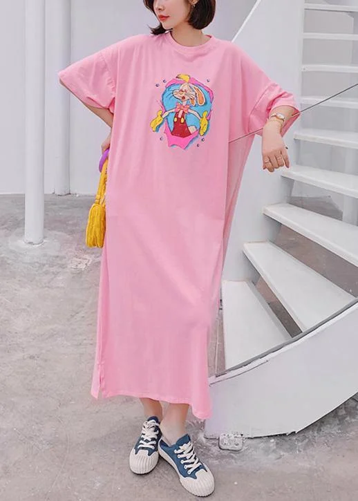 Midnight Madness oversized dressModern o neck quilting clothes Outfits pink Cartoon anime print long Dresses
