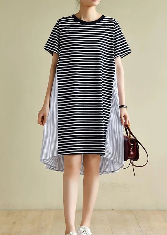 Quick Sale wrap-around dressClassy navy striped clothes o neck patchwork baggy Dress