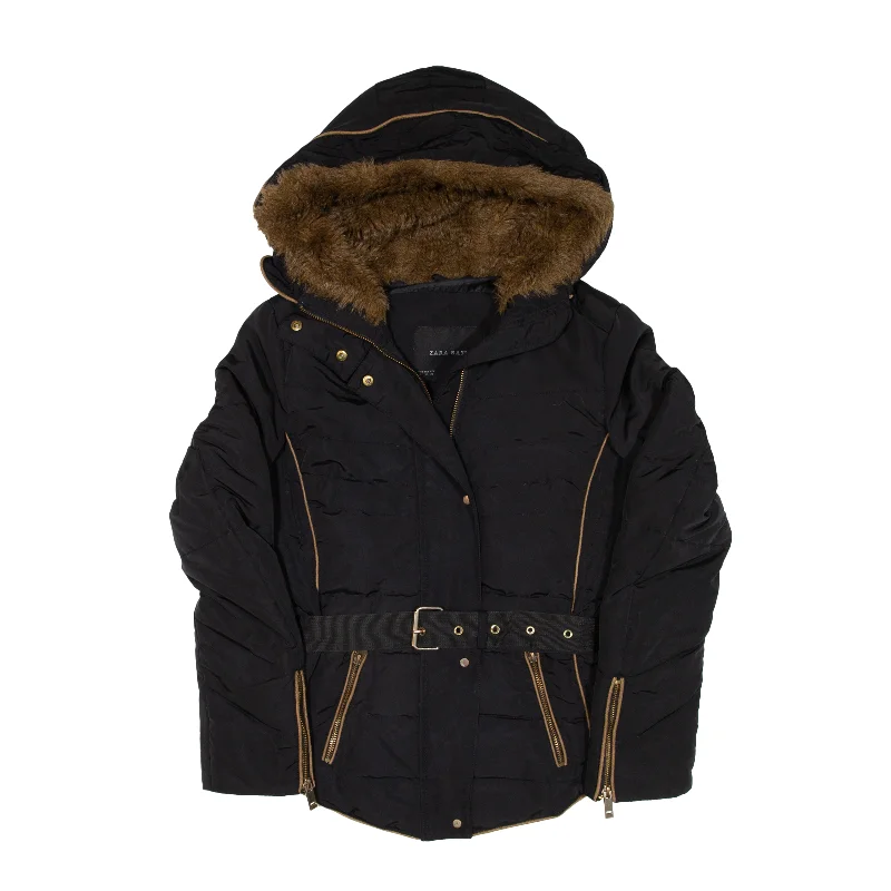 Closeout modern coatZARA BASIC Jacket Black Petite Hooded Puffer Womens S