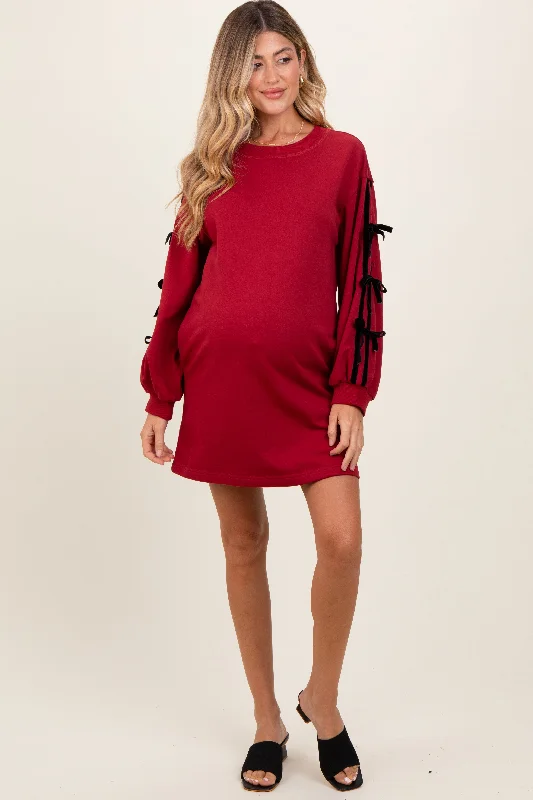 Friends and Family Sale off-shoulder dressRed Bow Detail Long Sleeve Sweatshirt Maternity Mini Dress