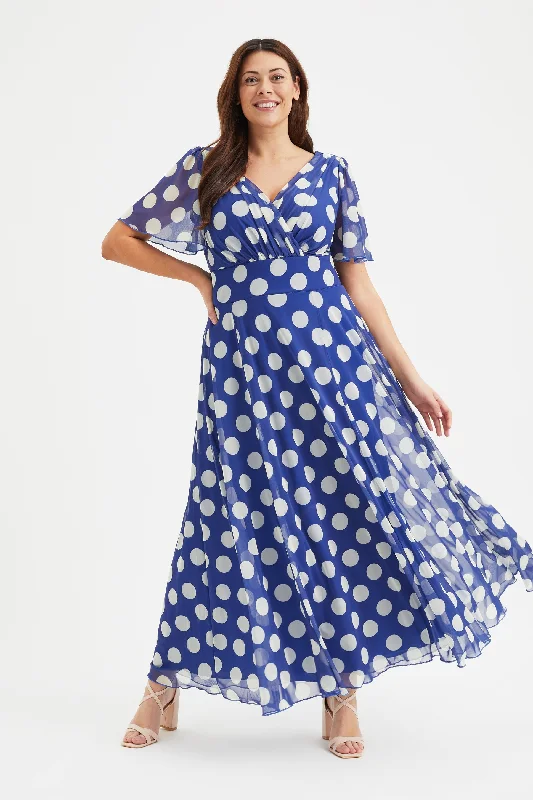 Can't Miss office dressIsabelle Royal Blue Cream Lollidot Print Float Sleeve Maxi Dress