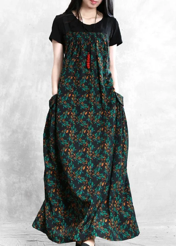 Super Sale pleated dressClassy Spaghetti Strap patchwork dress Fashion Ideas blackish green print Dress