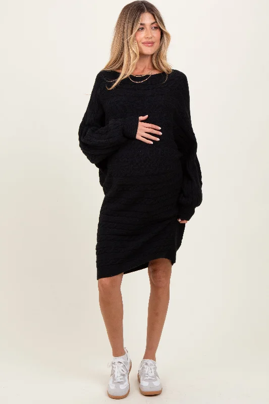 Early Bird Discount lace dressBlack Cable Knit Dolman Sleeve Maternity Sweater Mini Dress