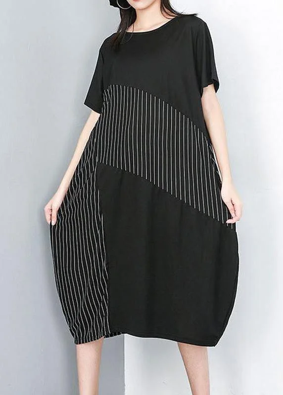 Steals and Deals ruched dressOrganic clothes Women Irregular Striped Round Neck Half Sleeve Dress