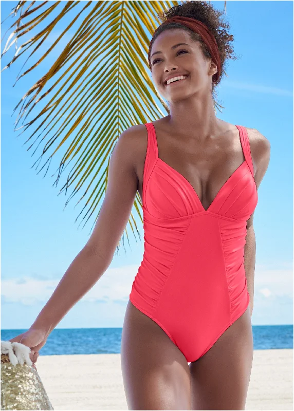 New Markdowns modern dressRuched One-Piece - Sunset Pink